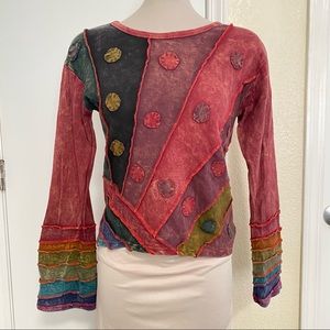Women’s Nepal Rising International Patchwork Hippie Boho Top small